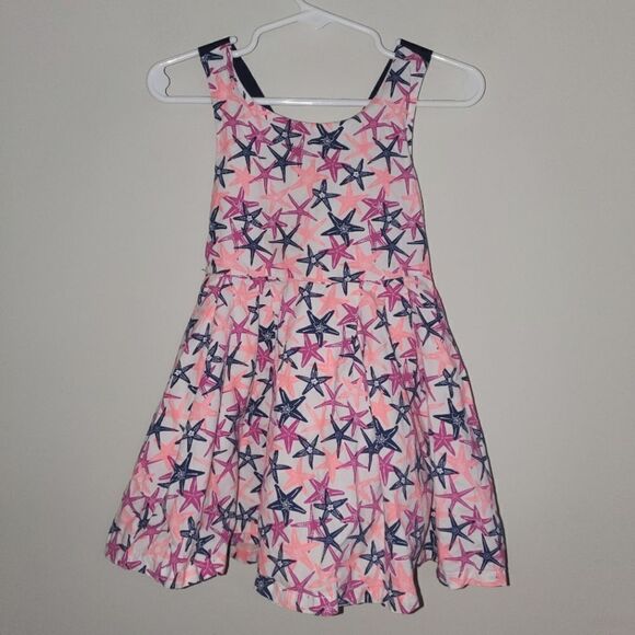CROWN & IVY NEON CORAL AND NAVY STARFISH PRINT LINED DRESS SIZE 2T - Picture 1 of 3